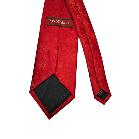 Red Holiday Snowflake Pattern Necktie - Picture 3 of 6